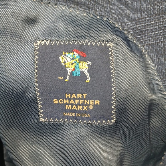 Hart Schaffner Marx Men's 48R Blue Plaid Wool Blazer Sport Coat Made in USA Read - Picture 3 of 8